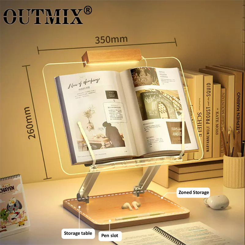 Laptop Accessories For Office - Stand Baca Kayu dengan Lampu Akrilik