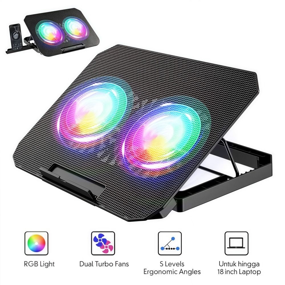 Pendingin Laptop Dua Kipas RGB - Laptop Accessories Cooling Pad ulasan dan harga
